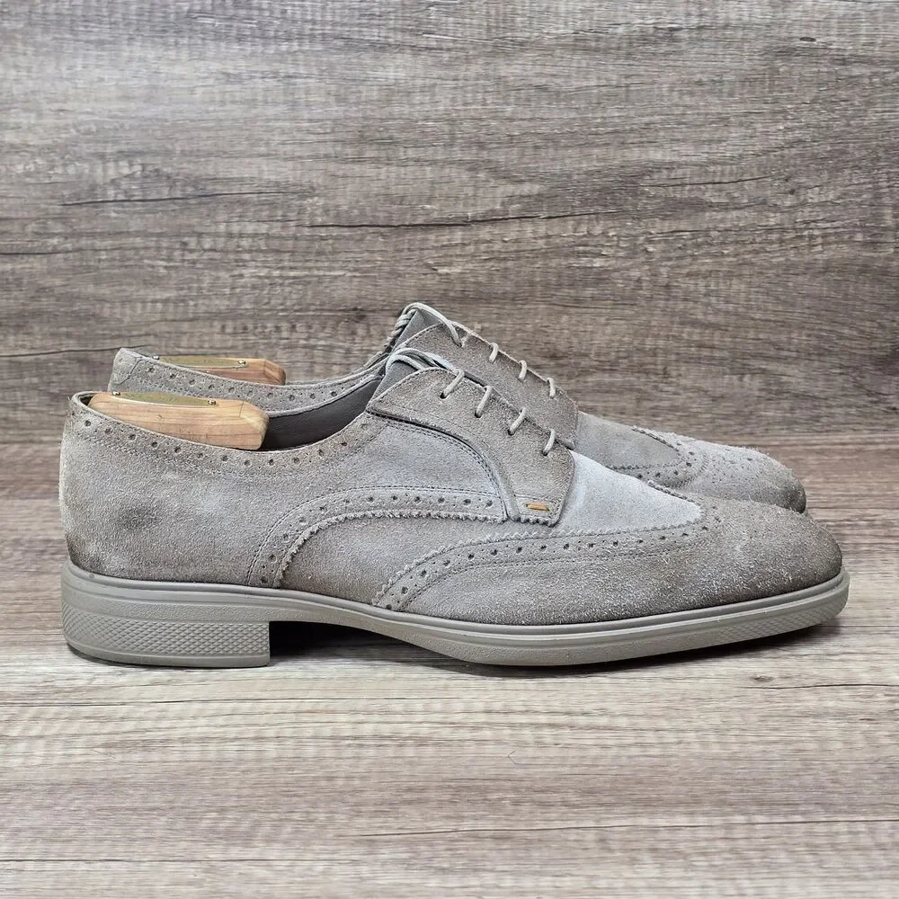 Santoni Easy Brogue Suede Men's Size 10.5 Brown Wingtip Lace Up Dress Shoes